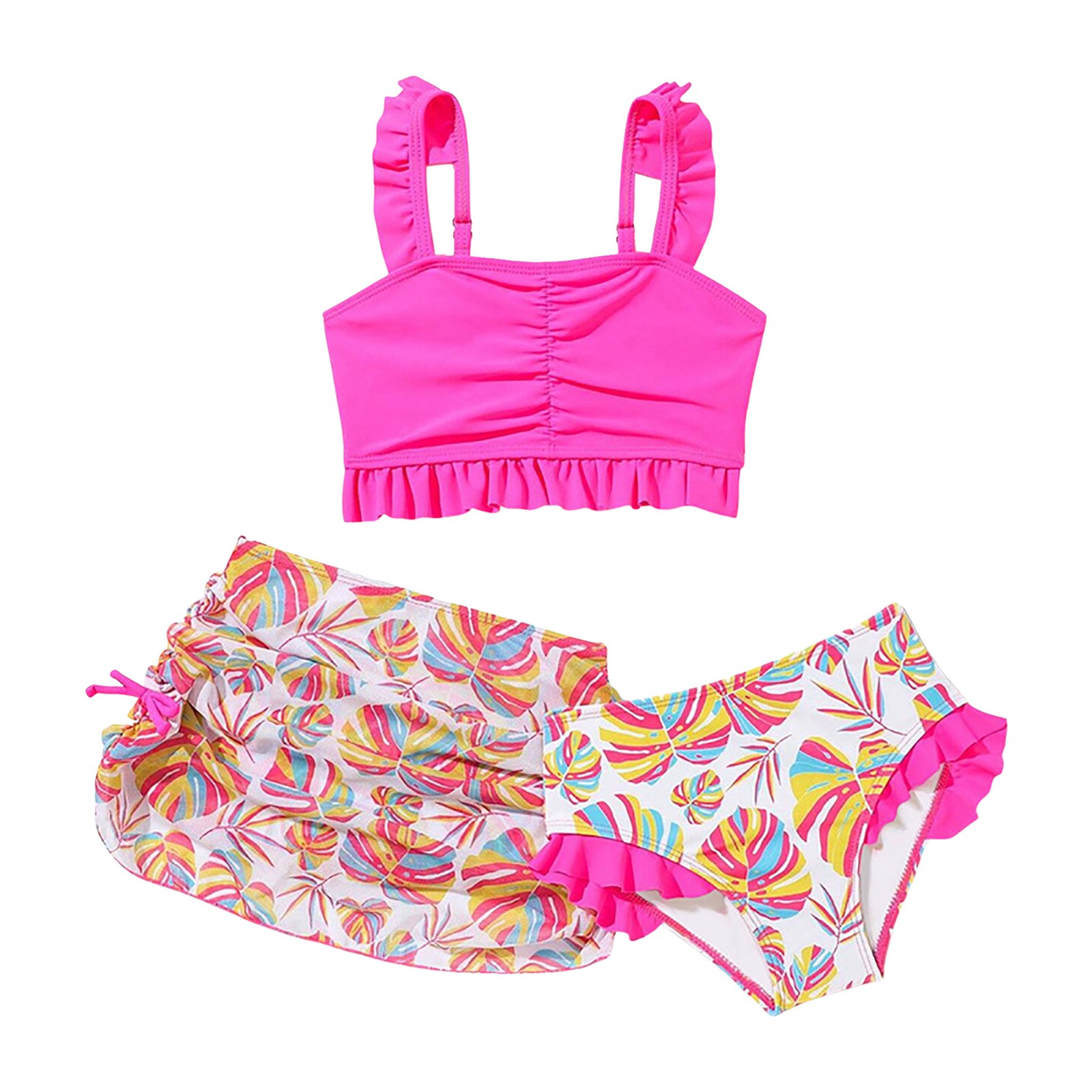 BOBOGOJP Summer Swimsuits for Toddler Girls Girls' Beach Sport Bikini 3-Piece Swimsuit Hot Pink for 3-4 Years